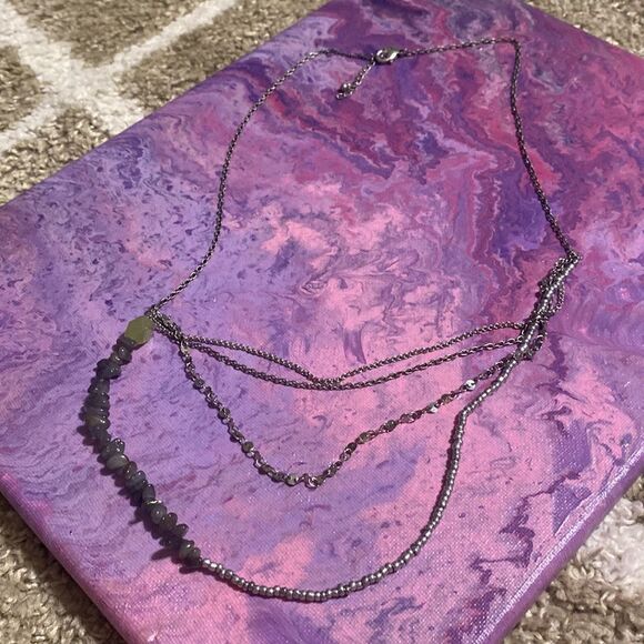 American Eagle Outfitters Multi Layered Chain Metal Bead and Stone Necklace - Picture 3 of 6